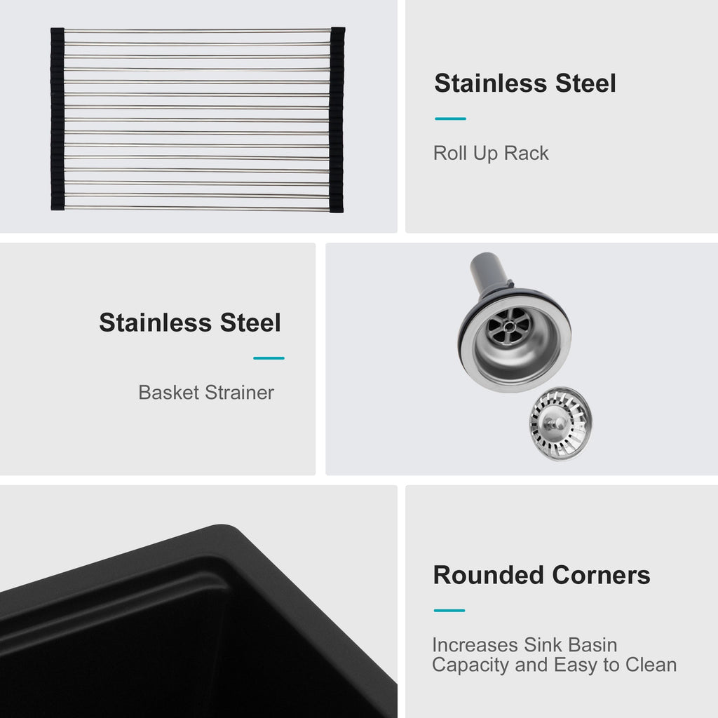 Quartz Kitchen Sink - 30' x 19' Black Granite Composite Workstation Undermount Kitchen Sink