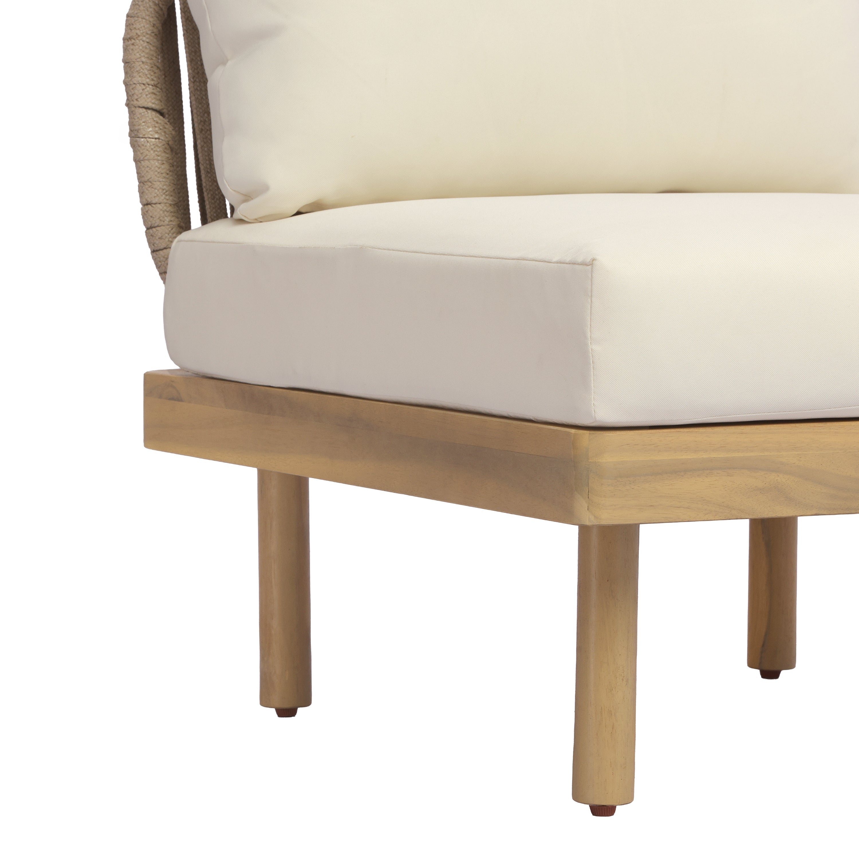 Outdoor Sectional Set Acacia Wood Rope Cream Beige Cushion 7 Piece Seats 6