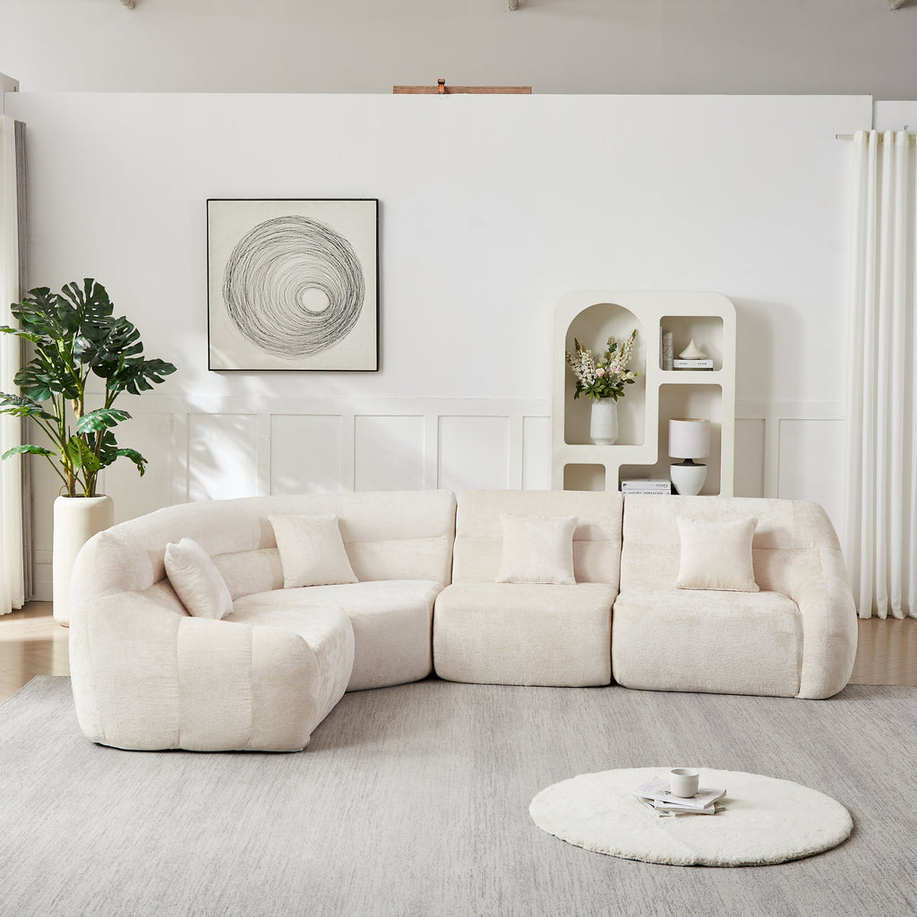 Sectional Sofa Curved Modular Chenille Beige 4 Seat 900 LB No Assembly