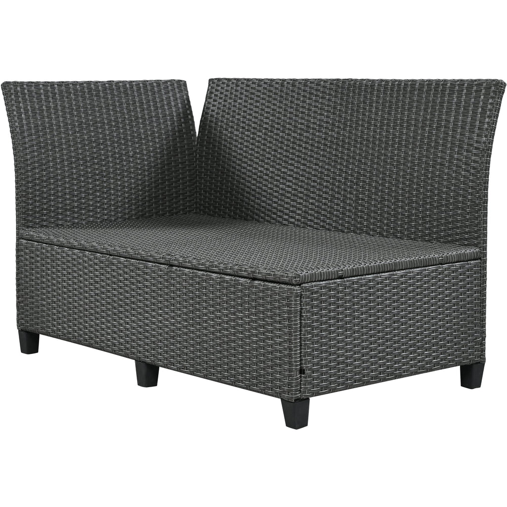 Outdoor Sectional Set PE Wicker Steel Gray 5 Piece L-Shape Seats 7