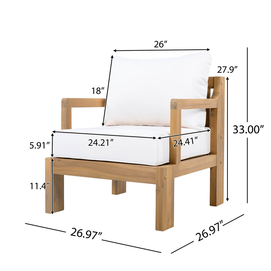 Outdoor Club Chair Set Acacia Wood Beige Cushions Set of 2