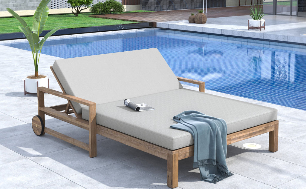 Outdoor Daybed Acacia Wood Farmhouse Gray with Wheels 2 Person