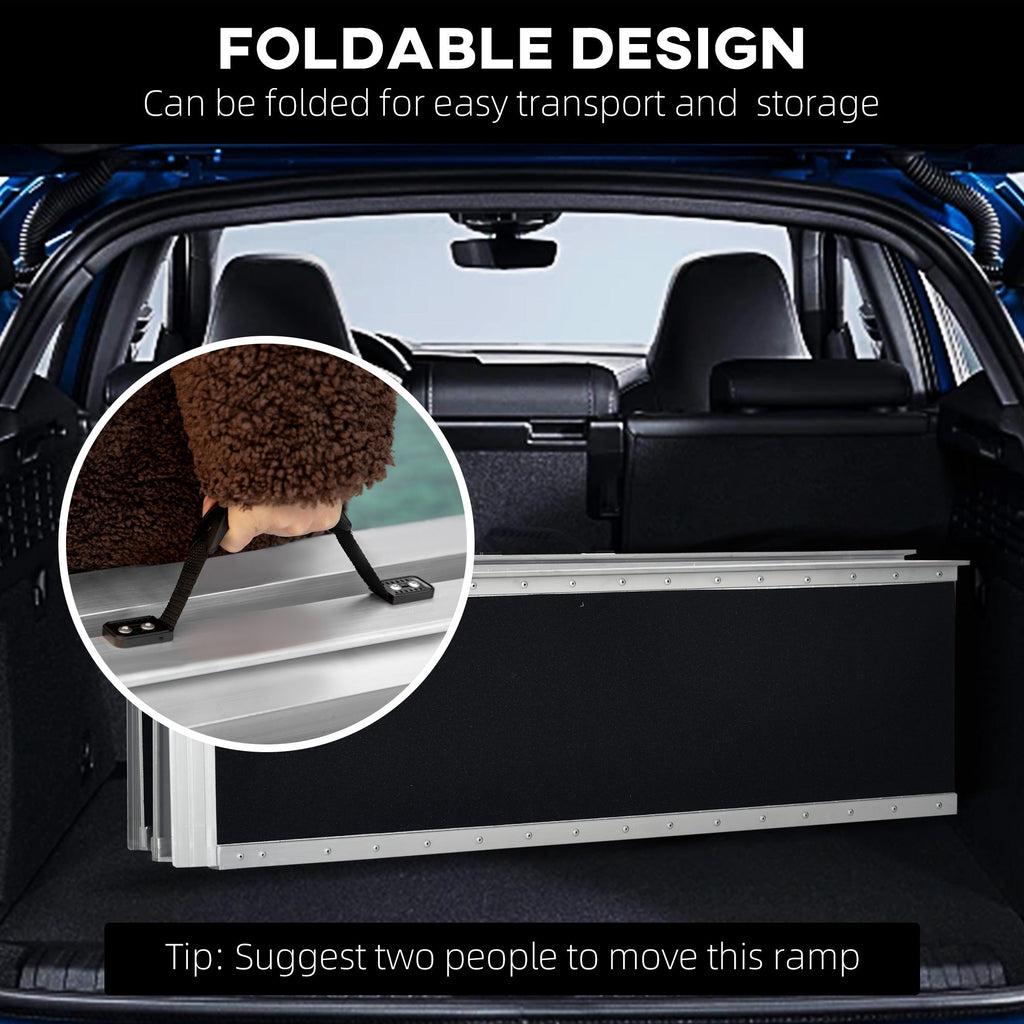 Wheelchair Ramp Aluminum 8 Ft Folding Non-Slip Side Rails 594 LB Portable