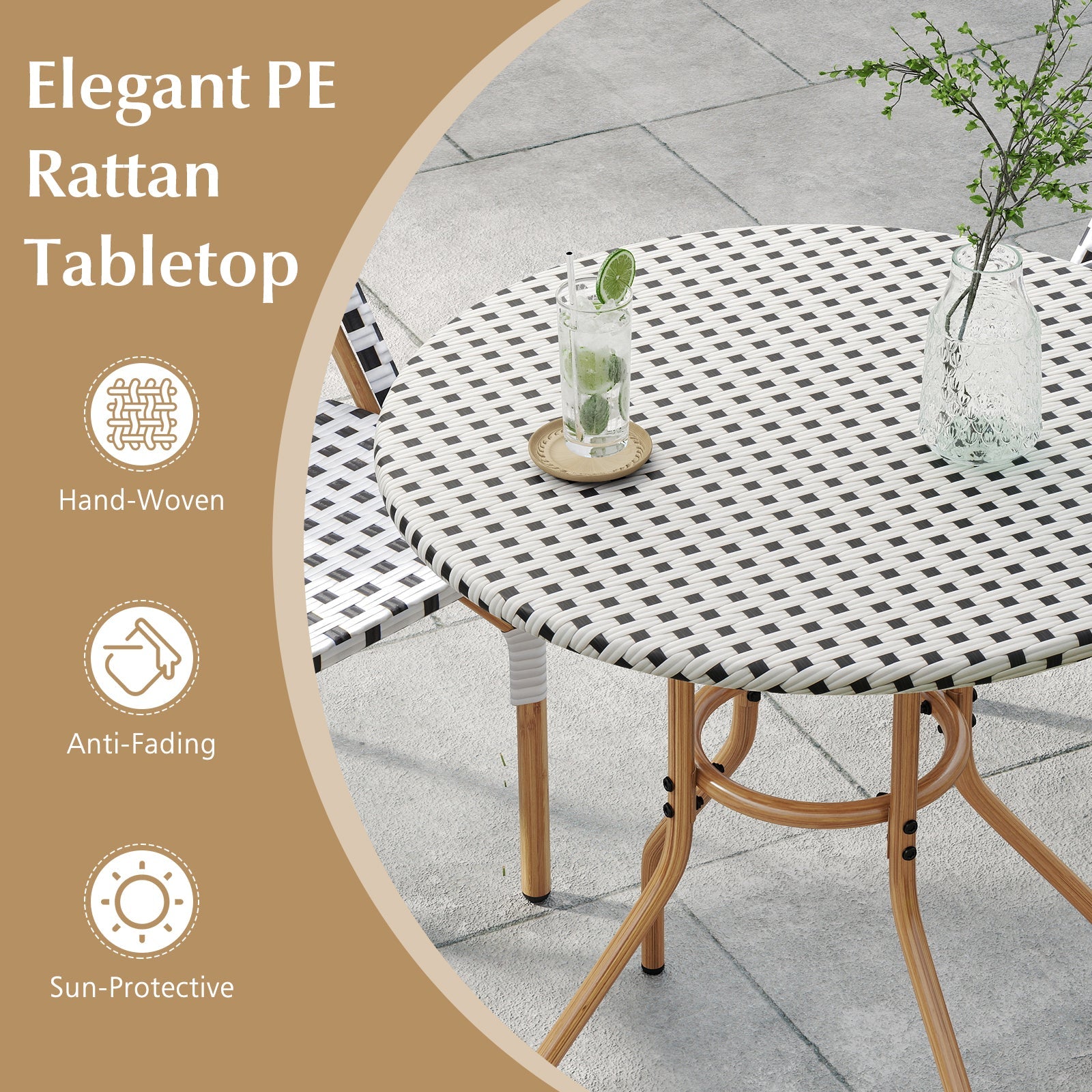 27.5 inch Outdoor Bistro Table with Heavy Duty Metal Frame and Adjustable Foot Pads-white