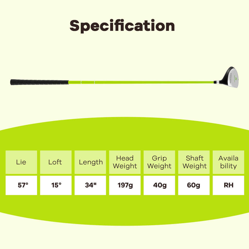 34 Inch 165CC Junior #3 Fairway Wood Golf Club with Fiberglass Shaft for Kids Ages 8-10