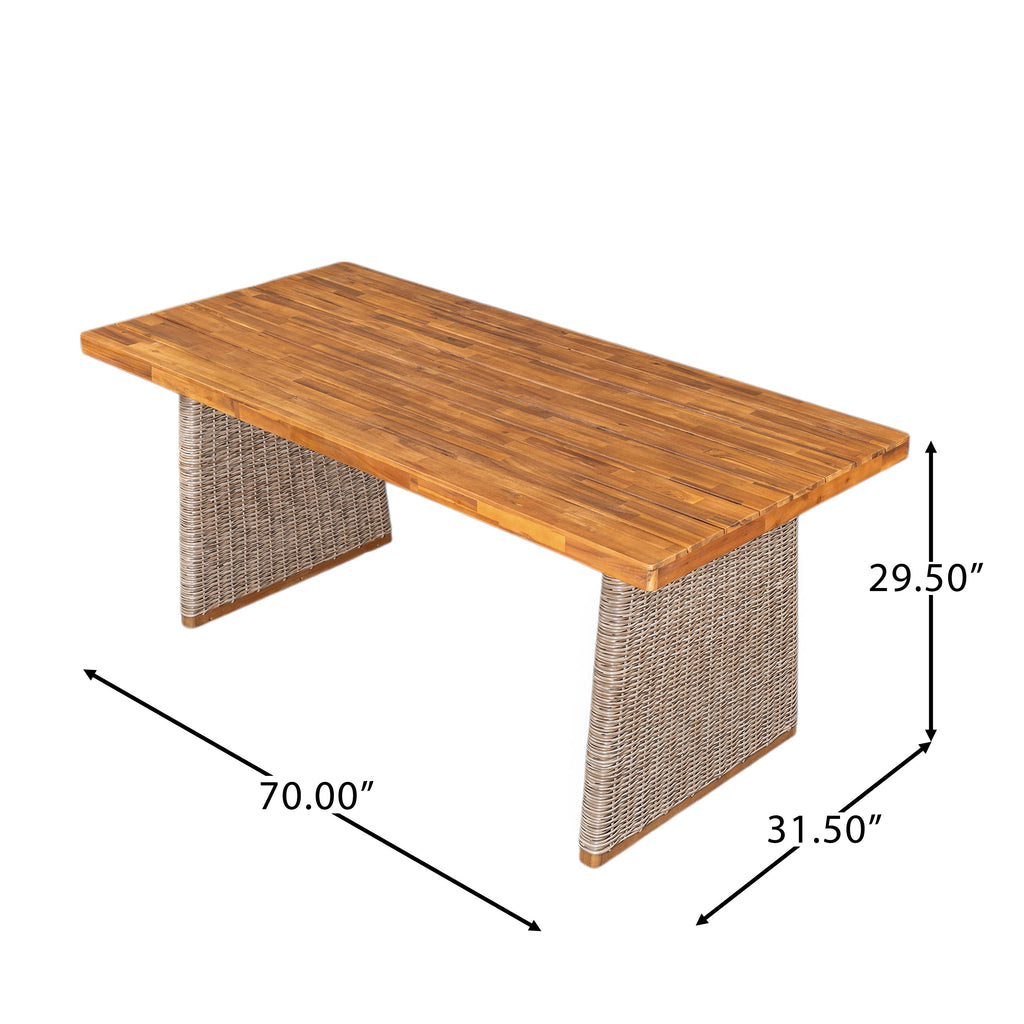 Outdoor Dining Set Acacia Wood Brown 3 Piece Table 2 Benches Rattan Legs