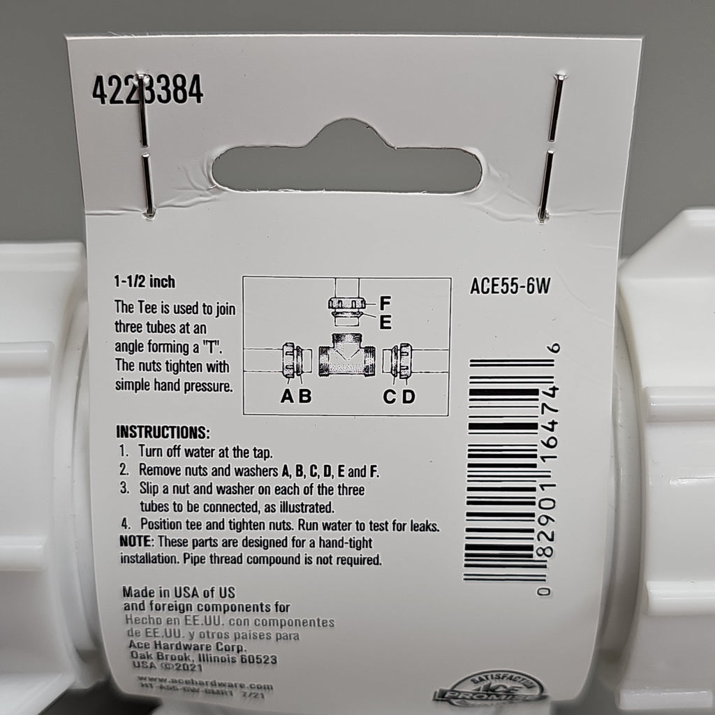 ACE Coupling Plastic Tee 3 Way 1.5" 5-Pk ACE55-6W 4223384 (New)