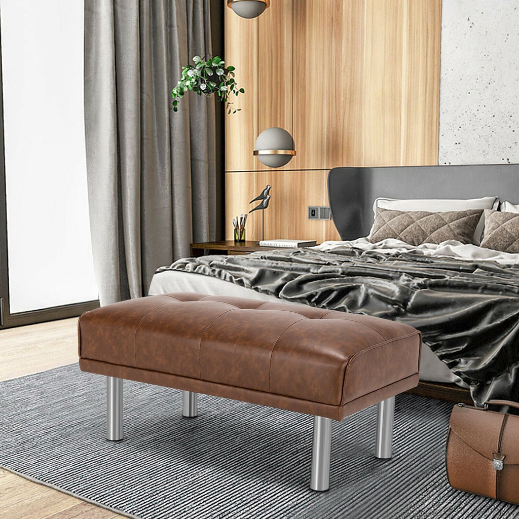 Rectangle Tufted Ottoman with Stainless Steel Legs for Living Room