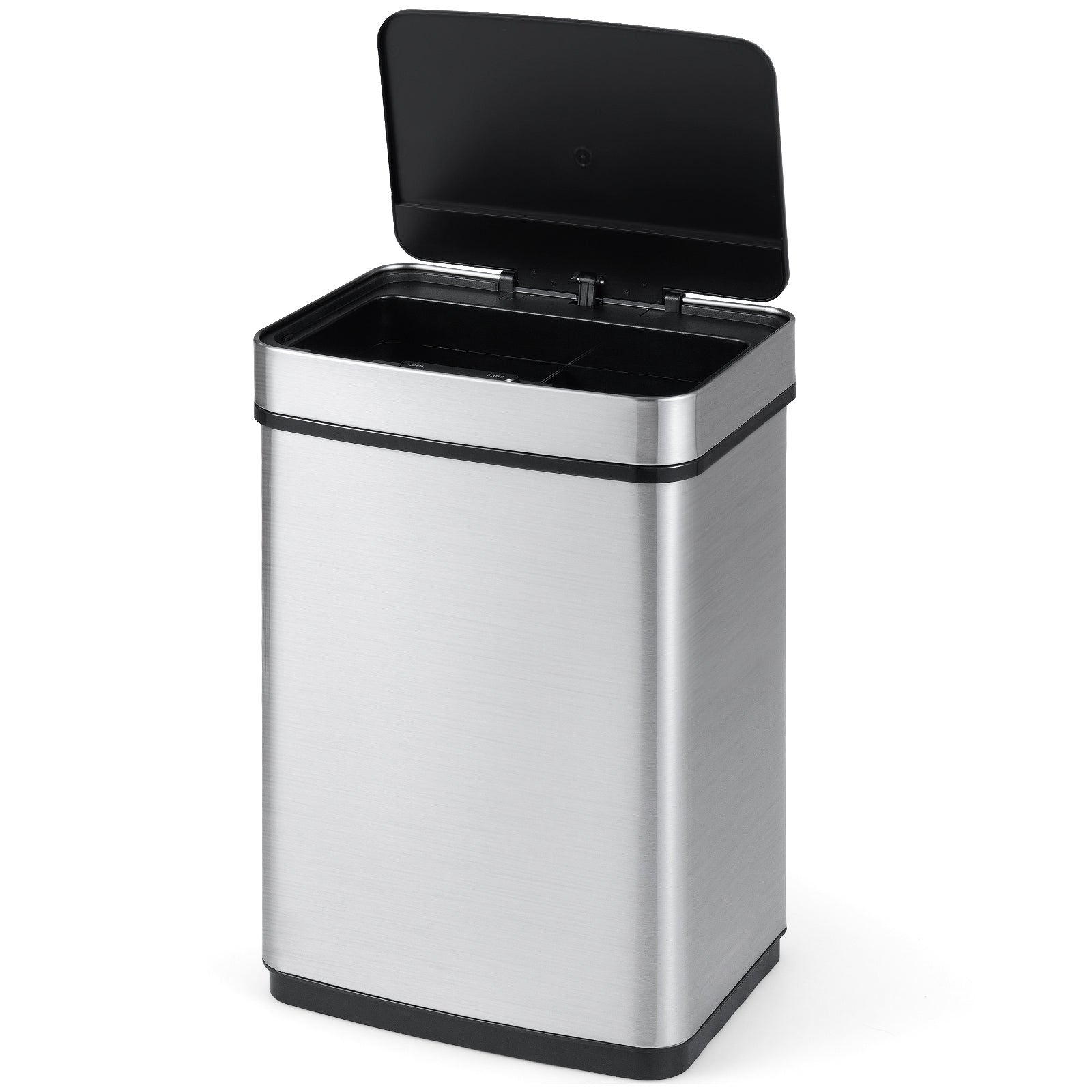 16 Gallon Trash Can Infrared Motion Sensor Garbage Can with Dual Compartments-Silver