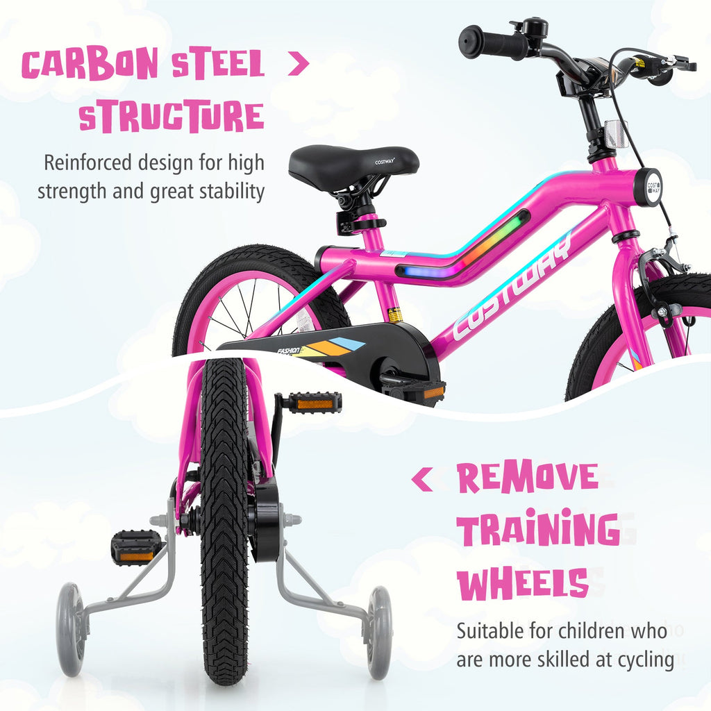 18 Inch LED Lighted Kids Bike with Training Wheels and Headlight for Ages 4-8 Years-18 inches