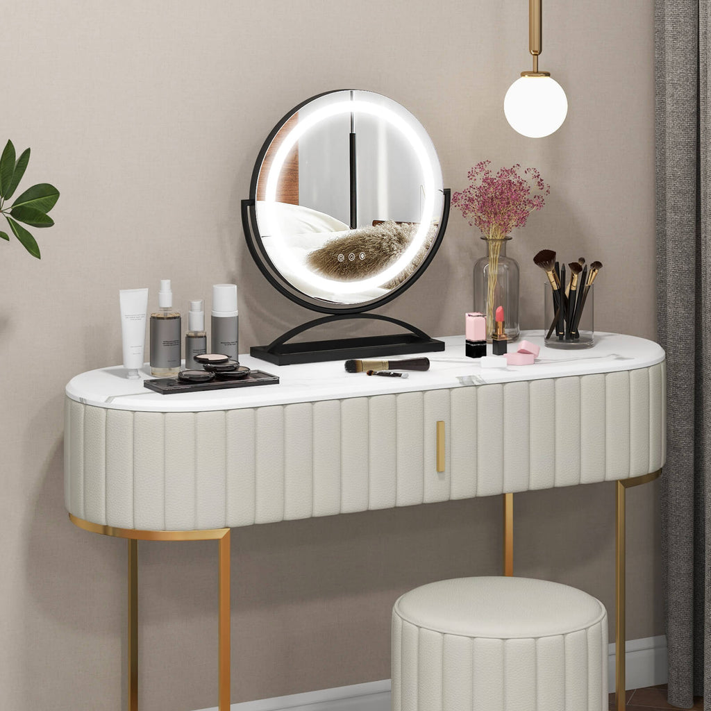 16 Inch Round Makeup Vanity Mirror with 3 Color Dimmable LED Lighting
