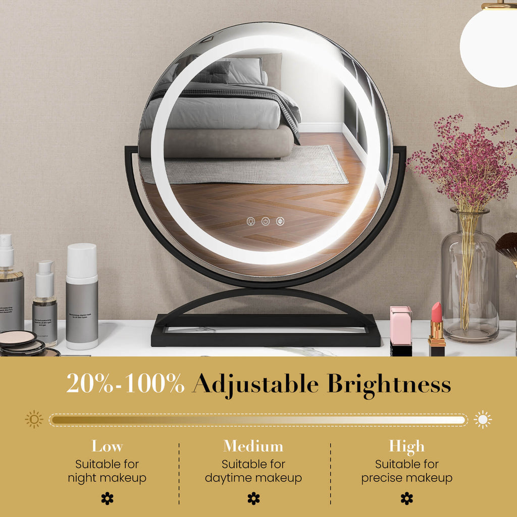 16 Inch Round Makeup Vanity Mirror with 3 Color Dimmable LED Lighting