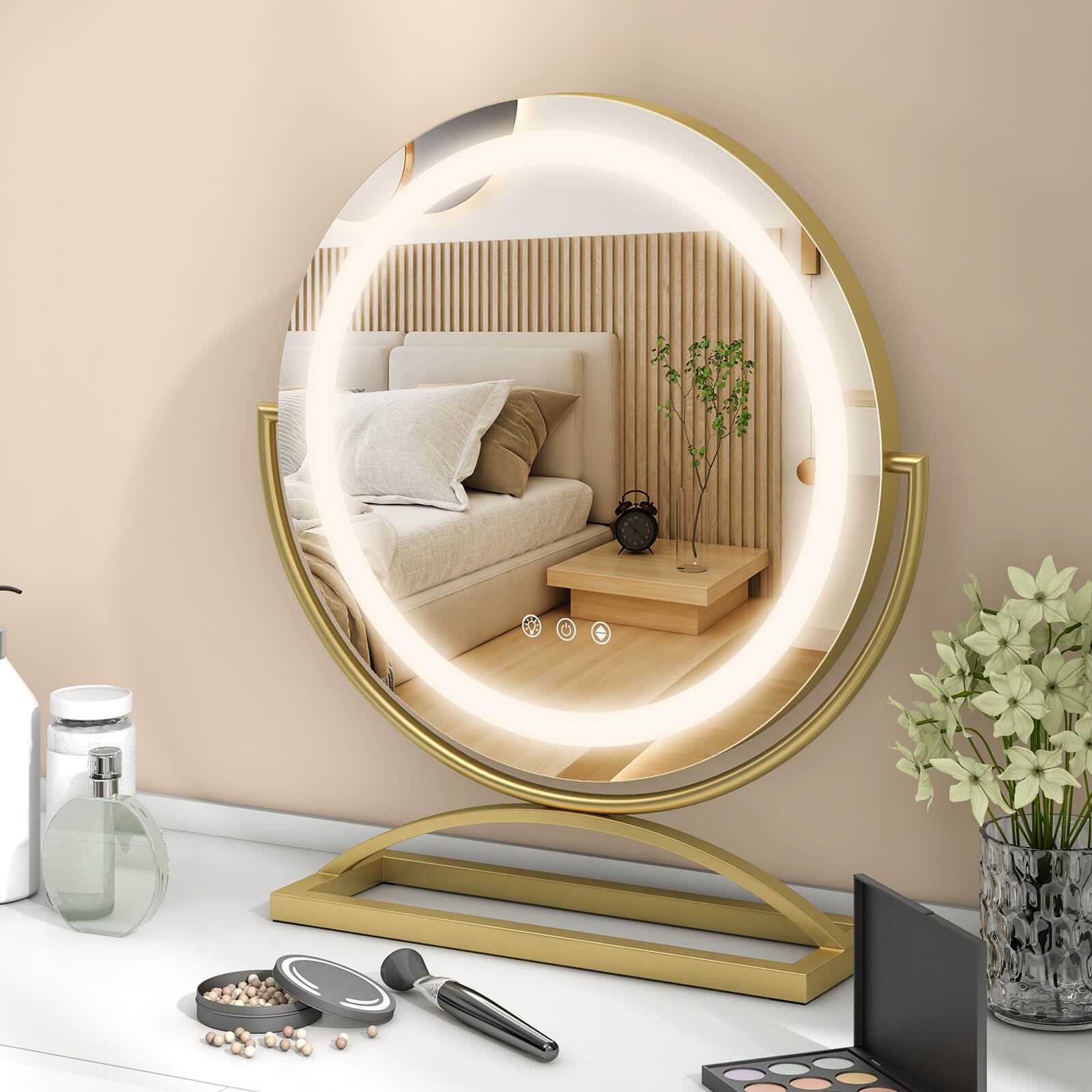 16 Inch Round Makeup Vanity Mirror with 3 Color Dimmable LED Lighting