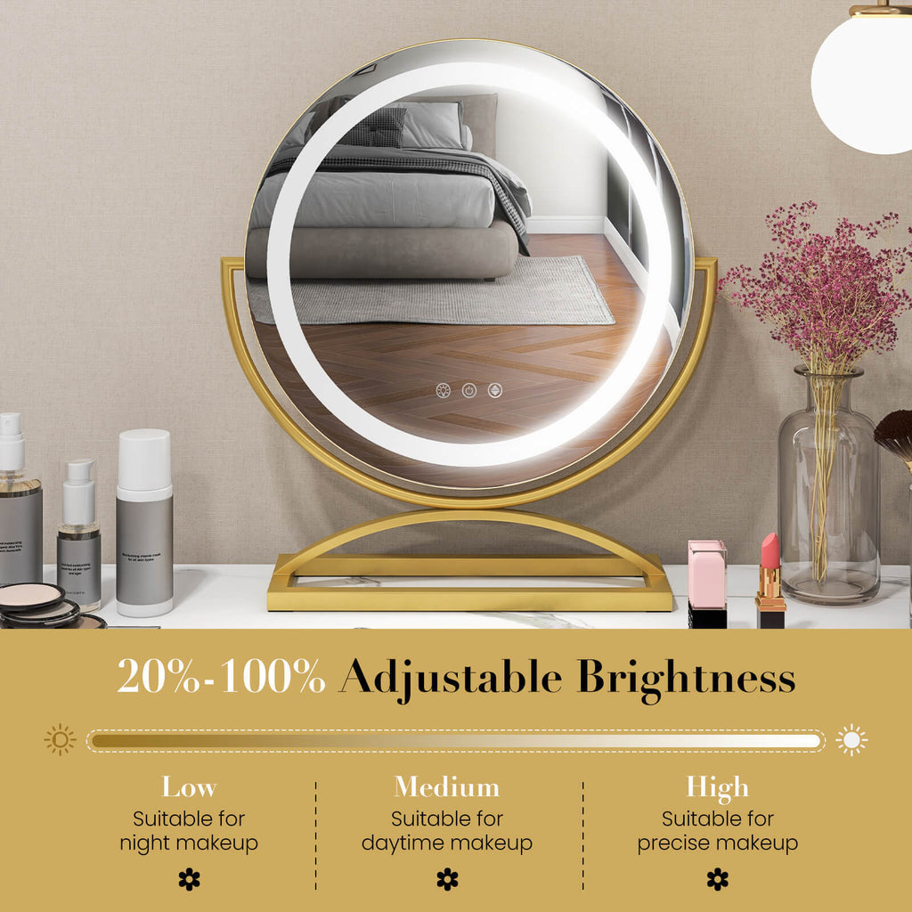 16 Inch Round Makeup Vanity Mirror with 3 Color Dimmable LED Lighting