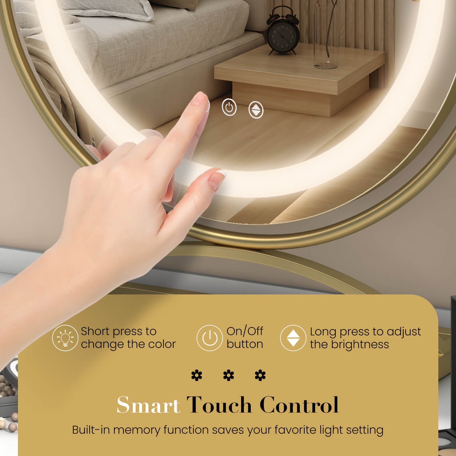 16 Inch Round Makeup Vanity Mirror with 3 Color Dimmable LED Lighting