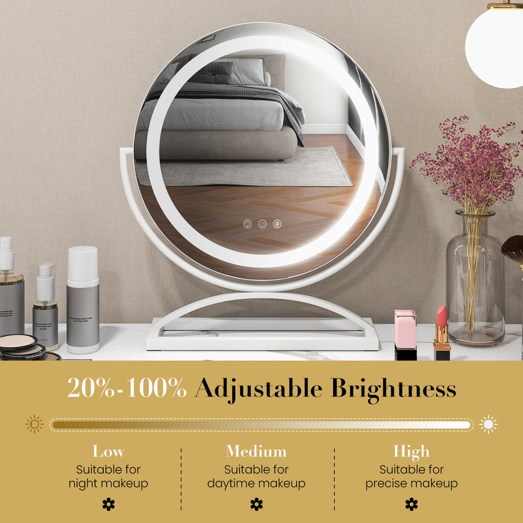 16 Inch Round Makeup Vanity Mirror with 3 Color Dimmable LED Lighting