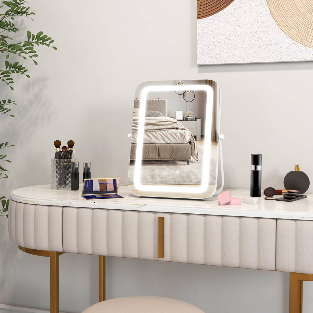16 x 12 Inch Rectangular Vanity Makeup Mirror with 3 Color Dimmable Lighting