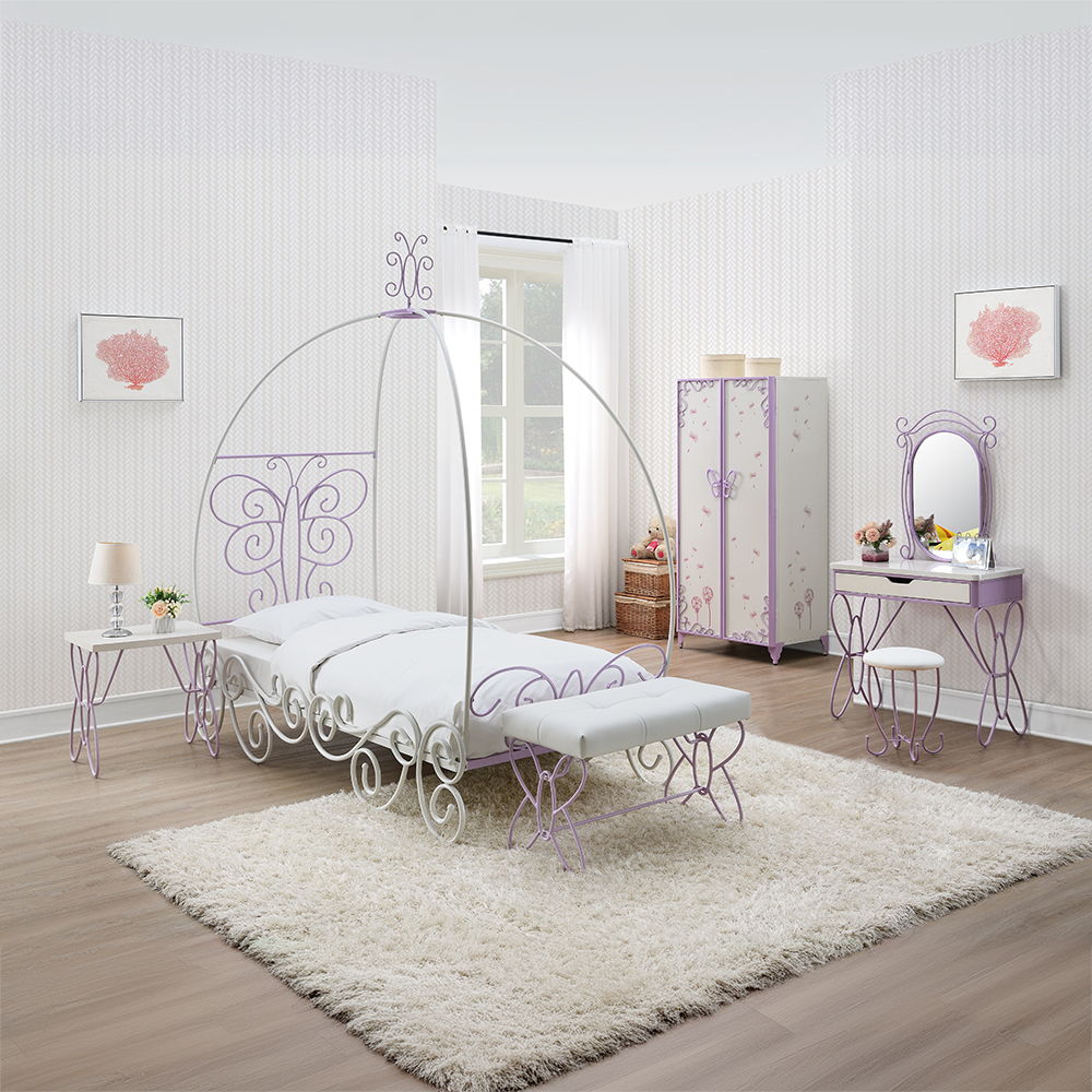 Priya II - Full Bed With Canopy - White & Light Synthetic Leather Rple
