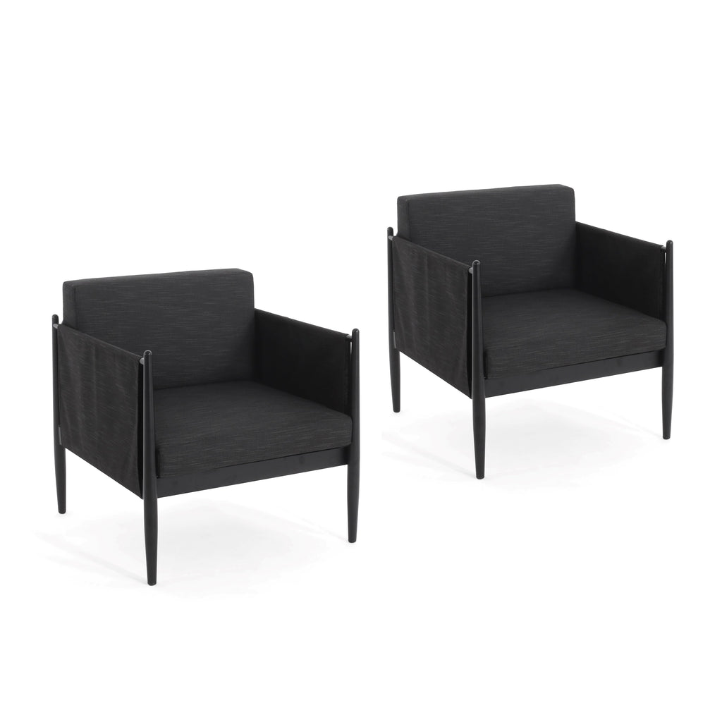 Dawson Outdoor Patio 2pcs Black Aluminum Club Chair Set with Water-Resistant