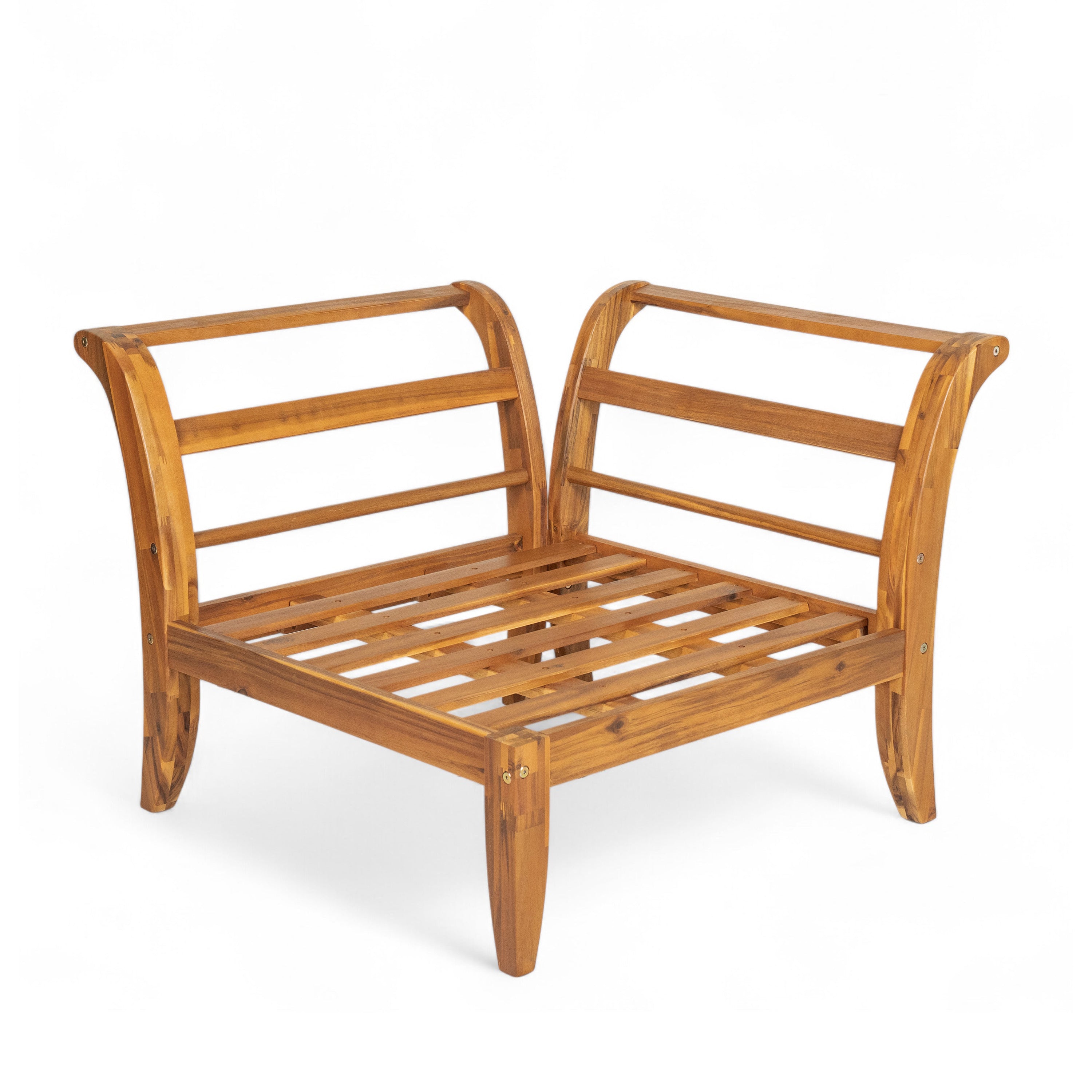 Outdoor Patio Set L-Shape Acacia Wood Teak Beige Cushions 6 Piece