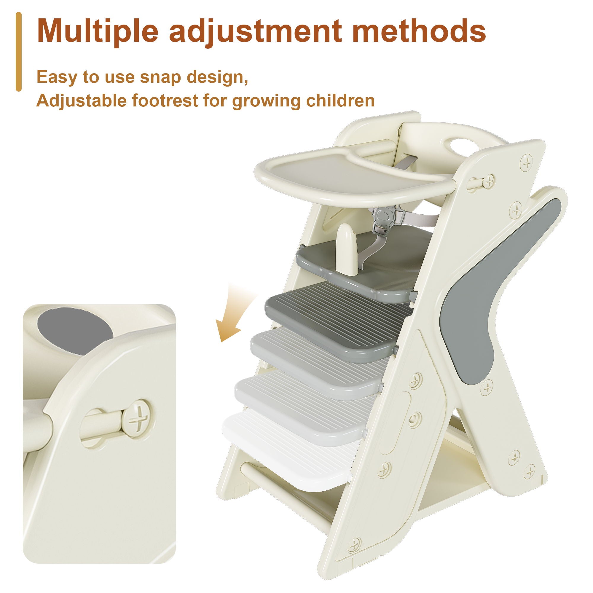 Multifunctional Growing Up Dining Chair With Adjustable Height And 5 Point Seat Belts