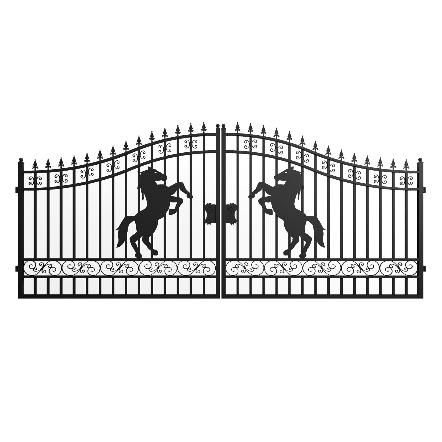 16x7 ft Steel Dual Swing Driveway Gate with Horse Pattern
