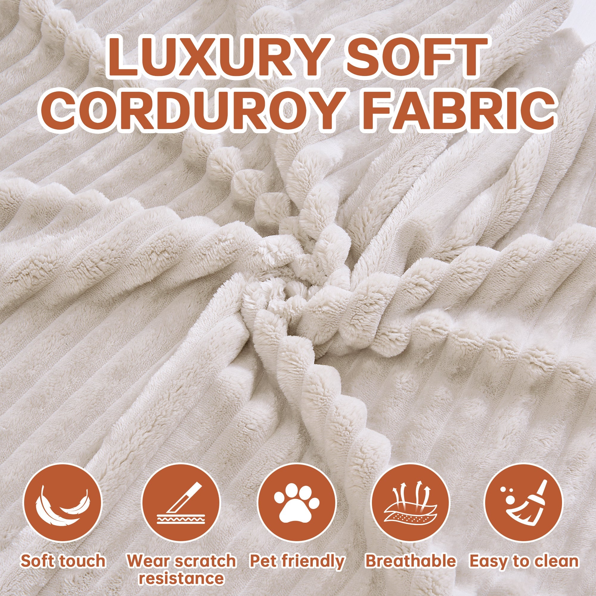 Sofa Floor Low Profile 5-in-1 Corduroy Cream Sleeper with Blanket 74.8 In