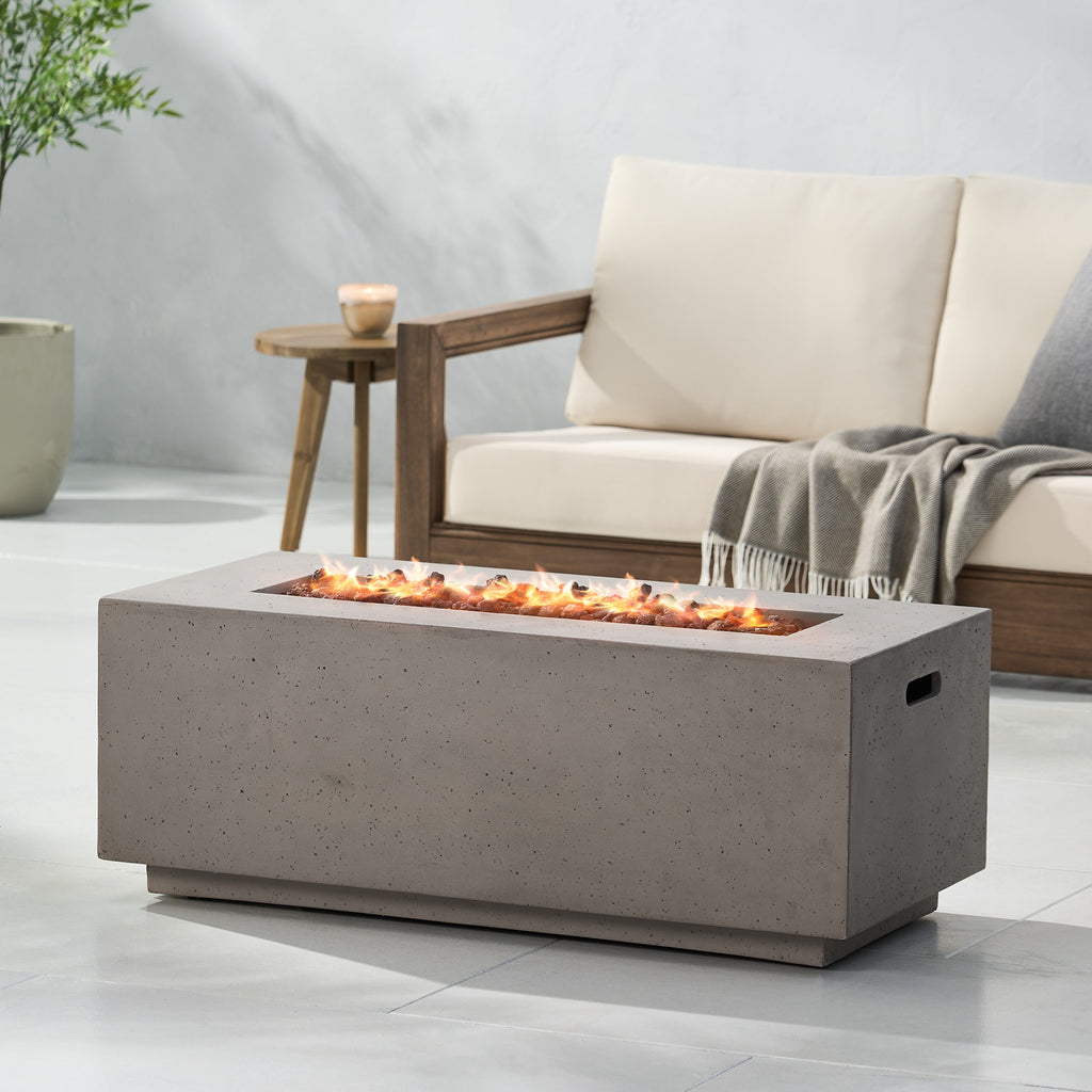 Modern 40 Inch Outdoor Rectangular MGO Fire Pit 40000 BTU, Dark Grey