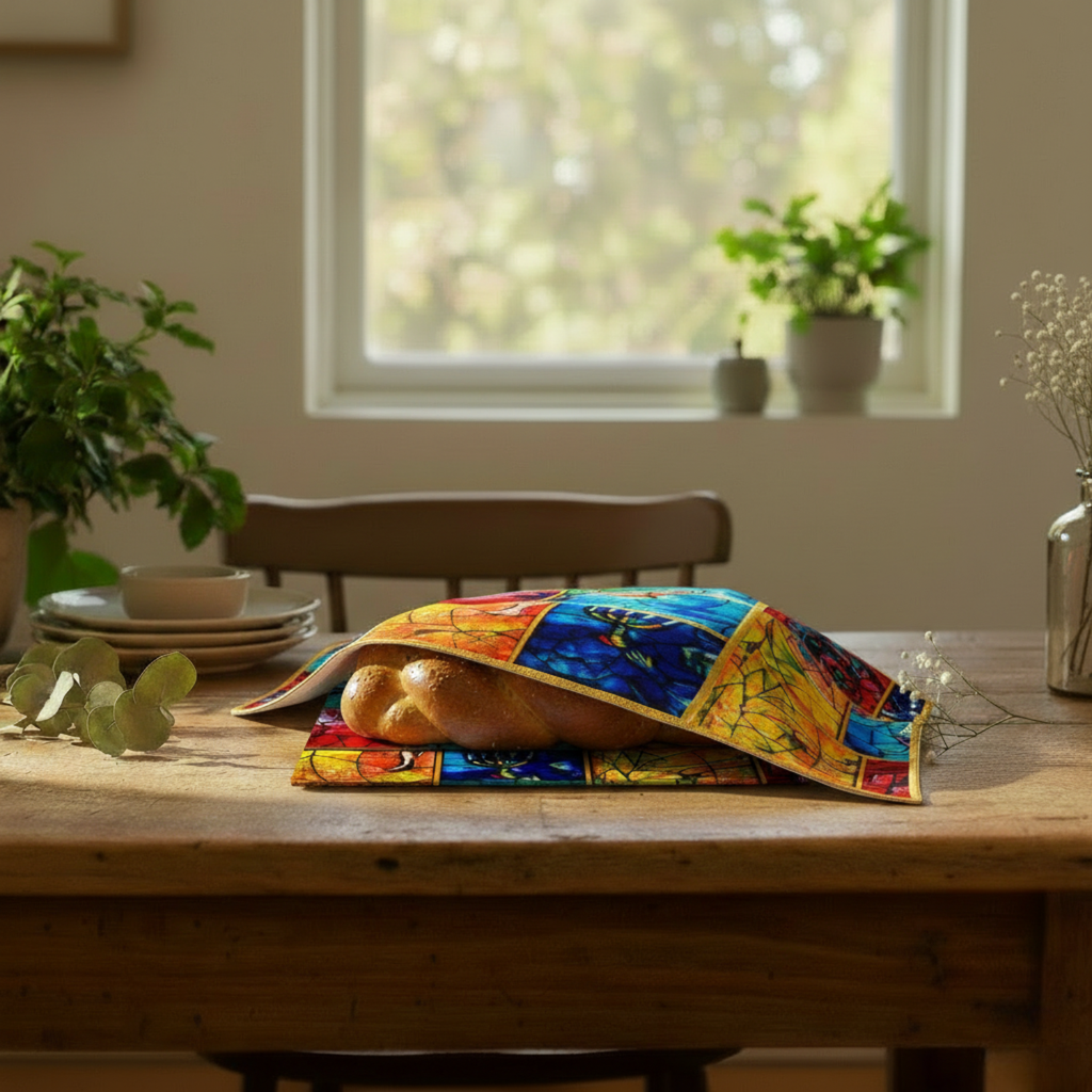 Decorative Glass Challah Tray with Jewish Art - Chagall Yellow Series