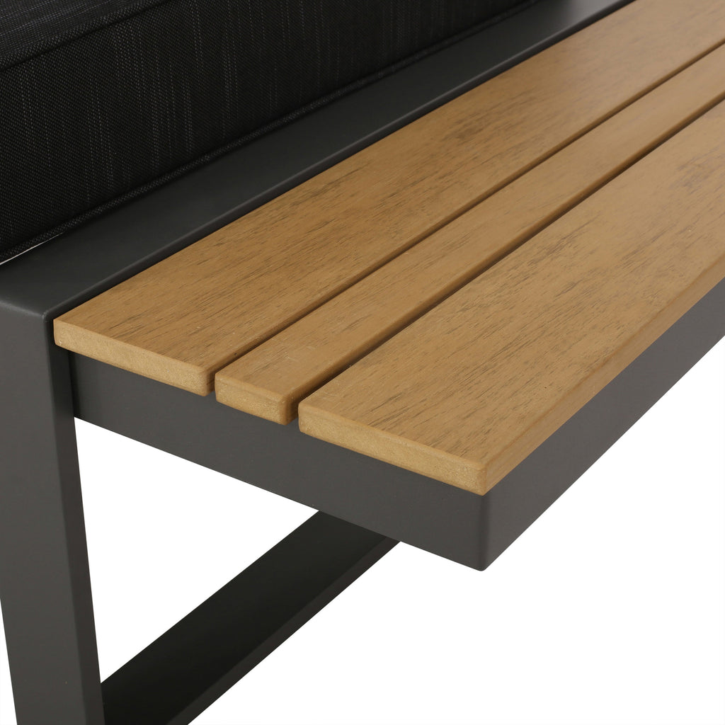 Outdoor Sectional Set Aluminum Acacia Wood Dark Gray 5 Piece Seats 5