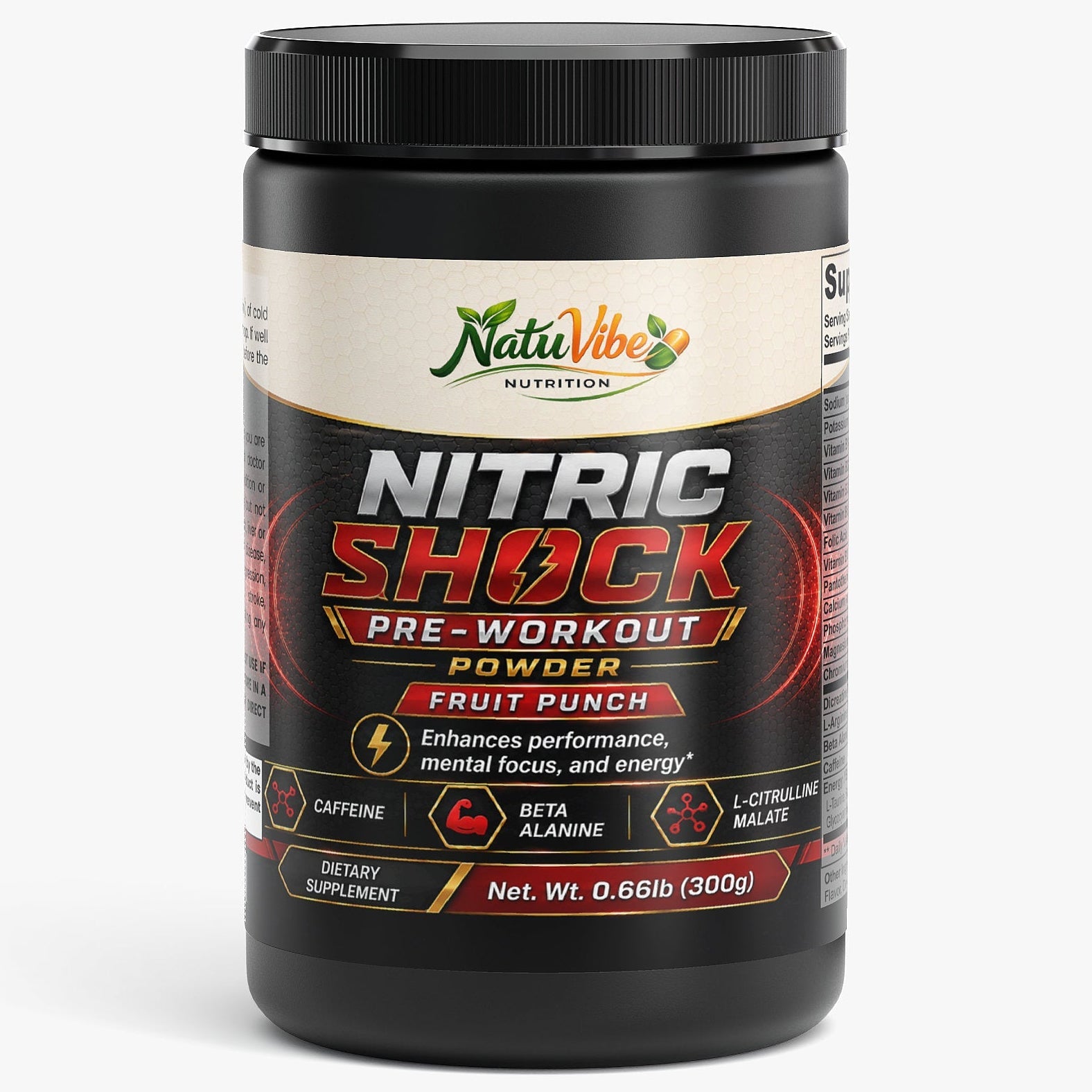 Nitric Shock Pre-Workout Powder – Energy, Strength, Focus & Muscle Pump Formula | 300g (Fruit Punch)