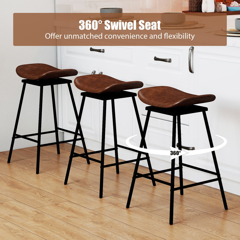 Set of 2 Swivel Barstools Faux Leather Upholstered Backless with Footrest