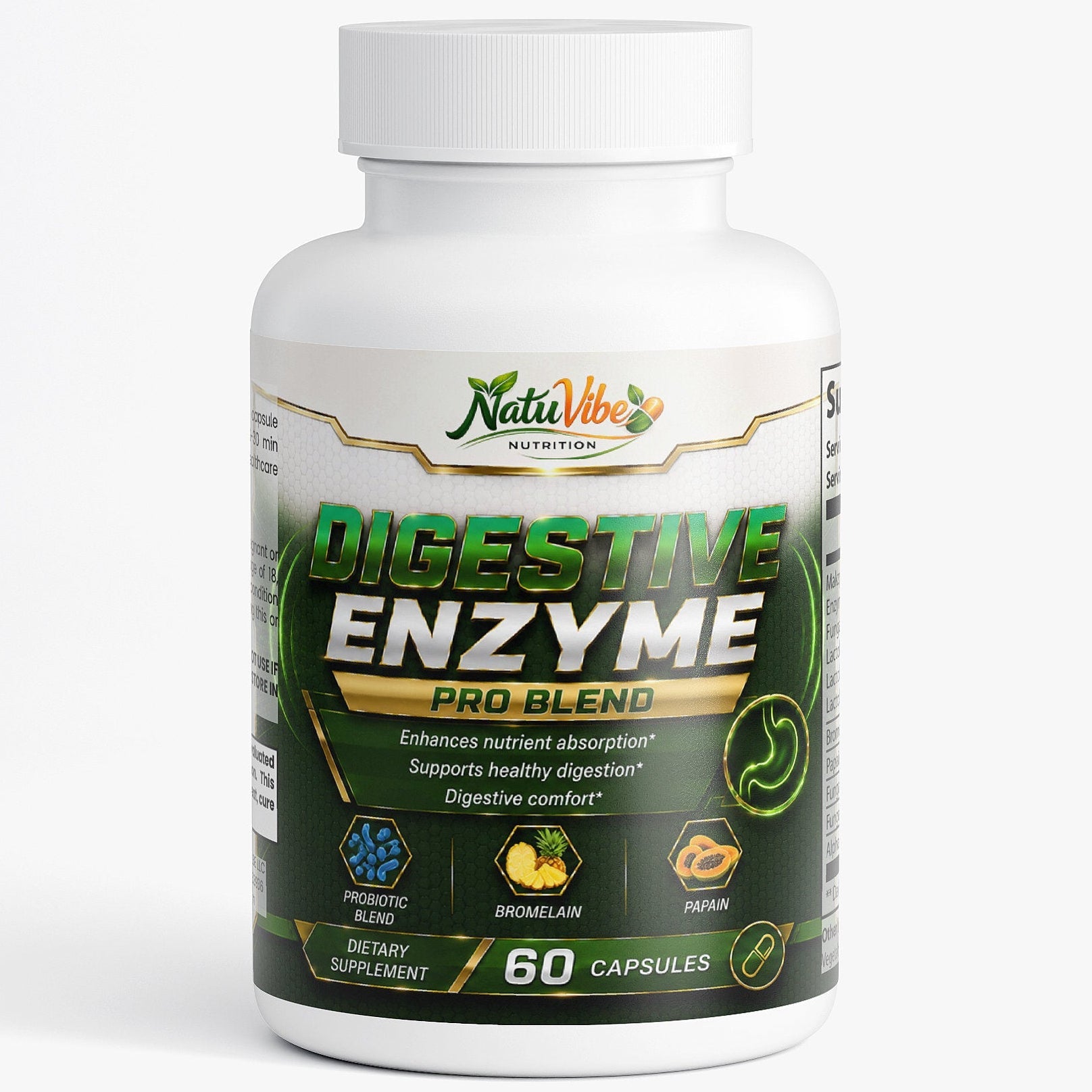 Digestive Enzyme Pro Blend™ – Makzyme-Pro™ with Bromelain, Papain & Probiotics | Gut Health & Nutrient Absorption | 60 Caps
