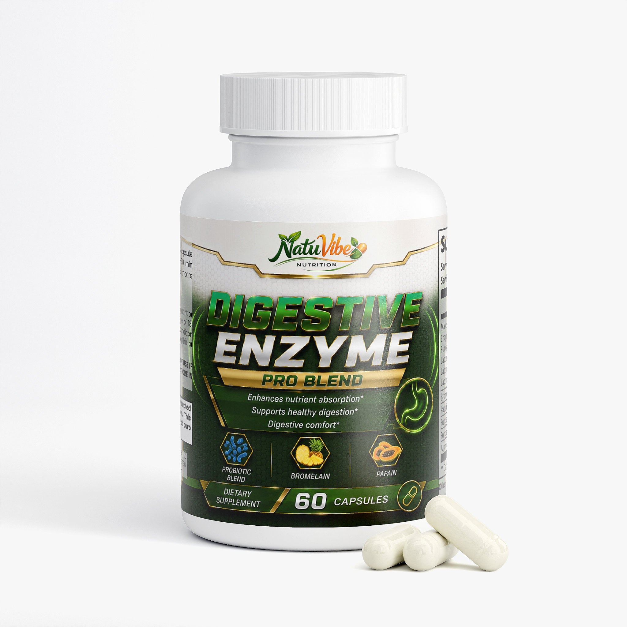 Digestive Enzyme Pro Blend™ – Makzyme-Pro™ with Bromelain, Papain & Probiotics | Gut Health & Nutrient Absorption | 60 Caps