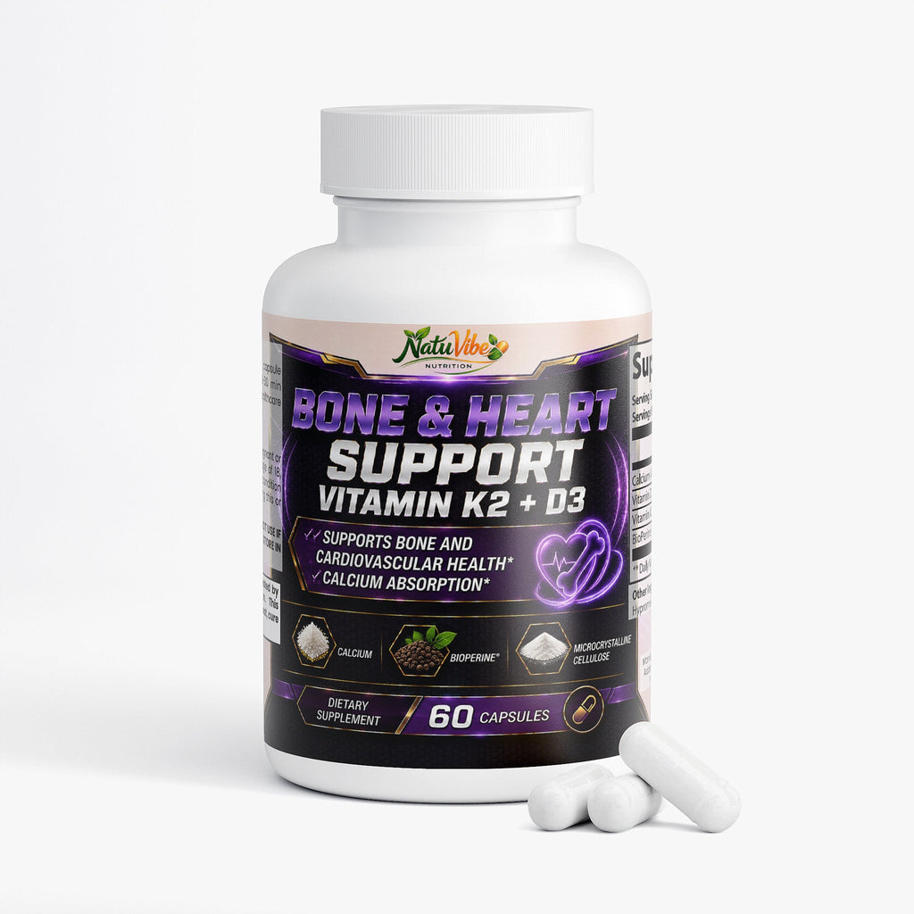Vitamin D3 K2 MK-7 with Calcium & BioPerine – Bone, Heart & Immune Support, 60 Capsules