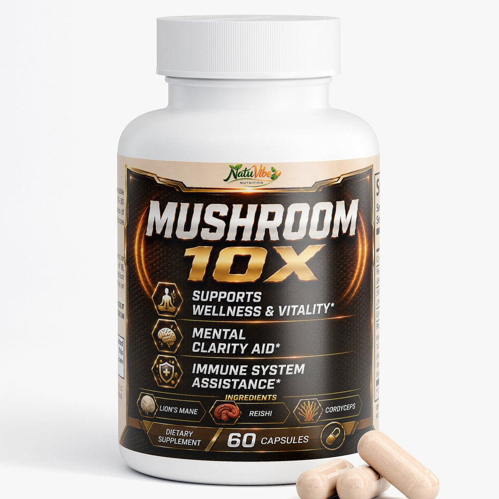 Mushroom 10X – 10 Mushroom Complex for Wellness, Mental Clarity & Immune Support | Lion’s Mane, Reishi & Cordyceps | 60 Caps