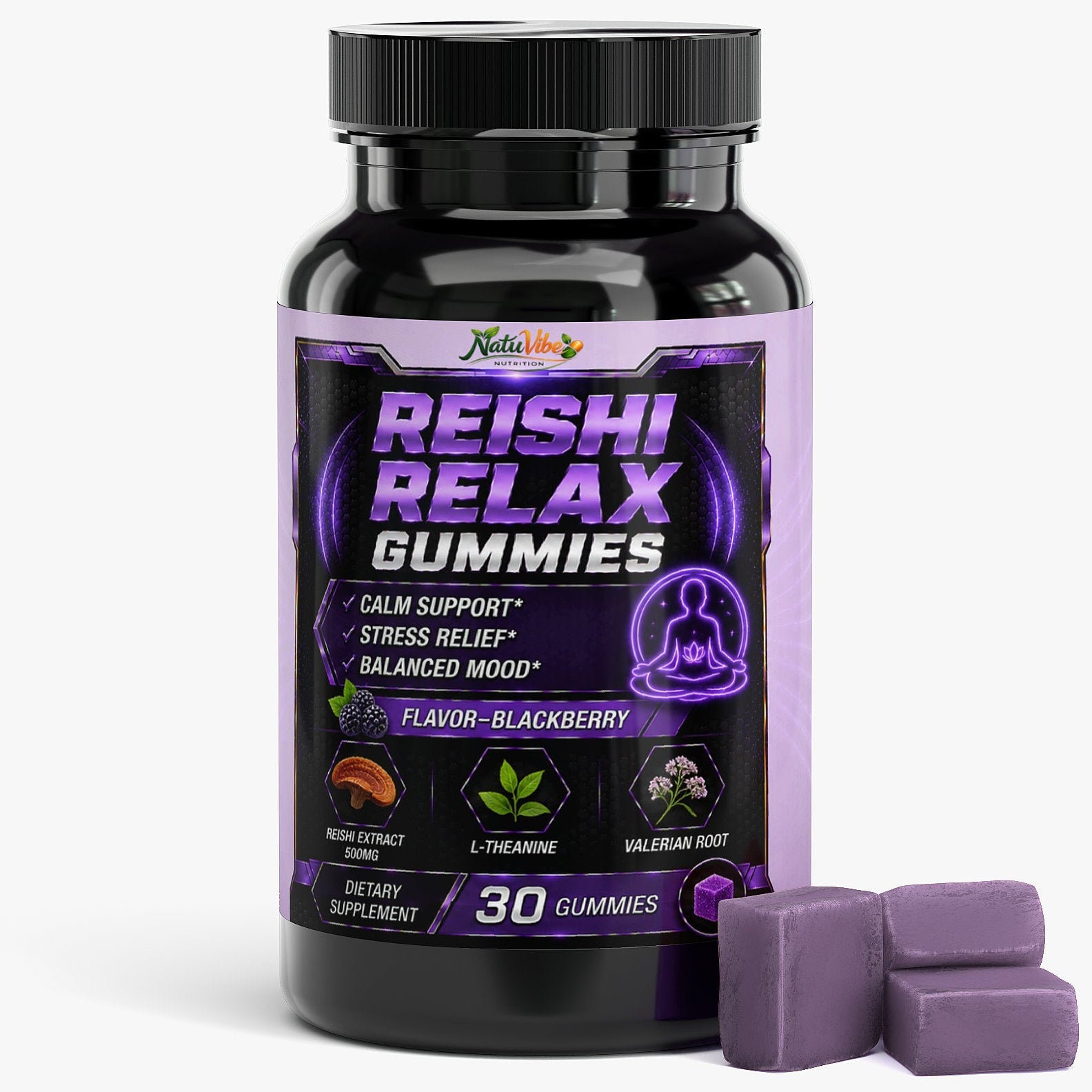 Reishi Relax Gummies 30 days supply - Calm support, Stress relief, Balanced mood