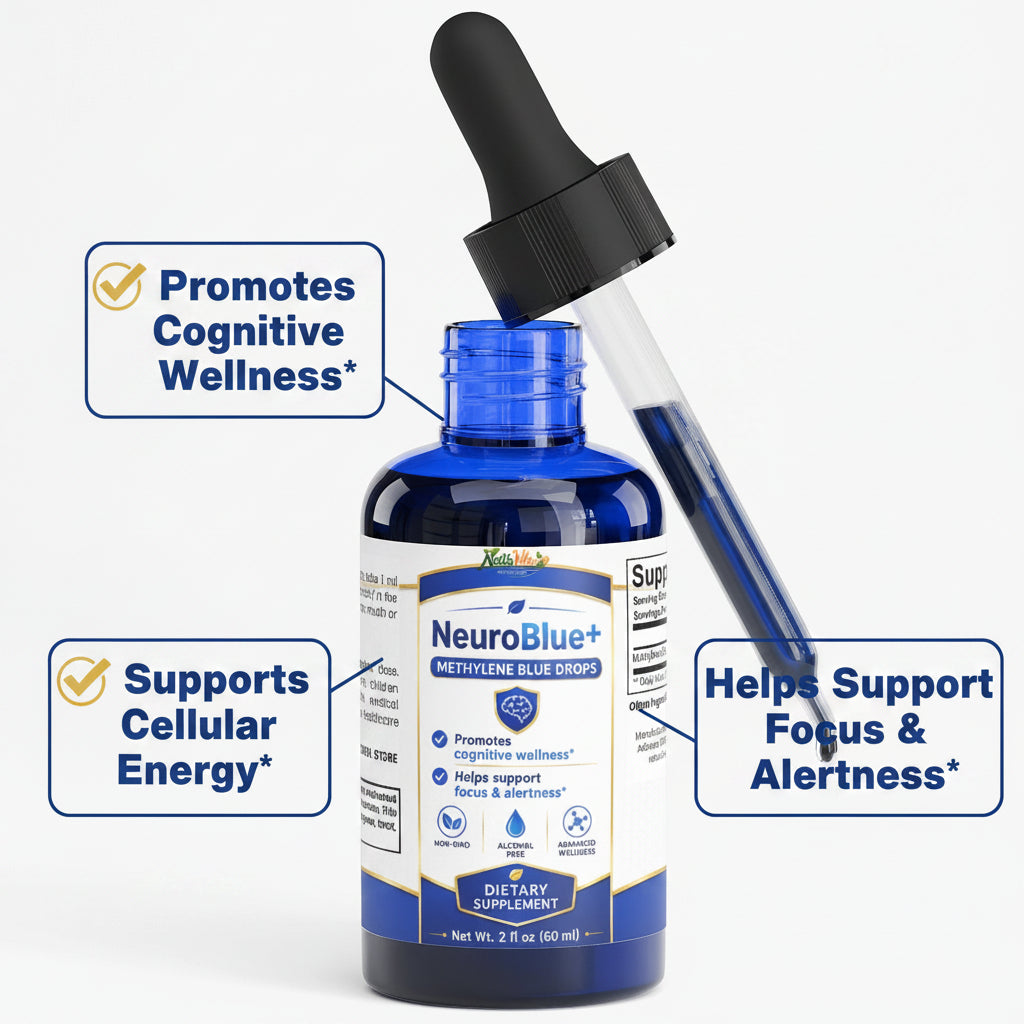 NeuroBlue+ Methylene Blue Drops – Cognitive Wellness, Focus & Alertness Support | Non-GMO Nootropic Liquid | 2 fl oz