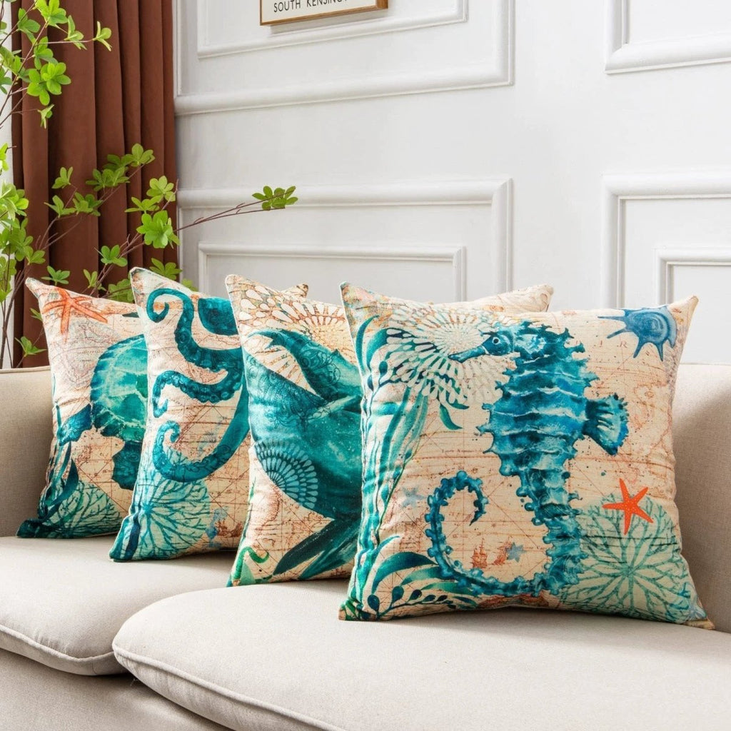 Mandotos Sea Turtle Printed Cushion Covers Linen Throw Pillow Cases For Home Decor Sofa Chair