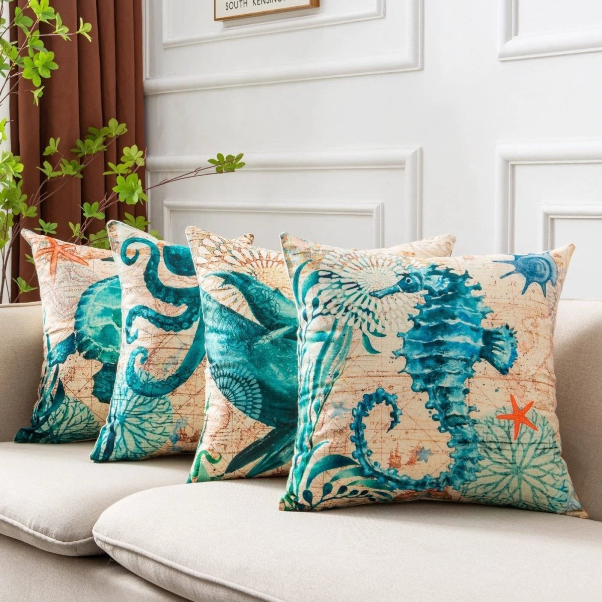 Mandotos Sea Turtle Printed Cushion Covers Linen Throw Pillow Cases For Home Decor Sofa Chair
