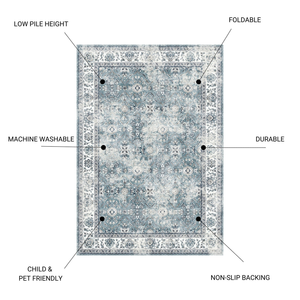 Toucan - 5' X 7' Washable Non - Slip Area Rug, Elegant Design - Silver