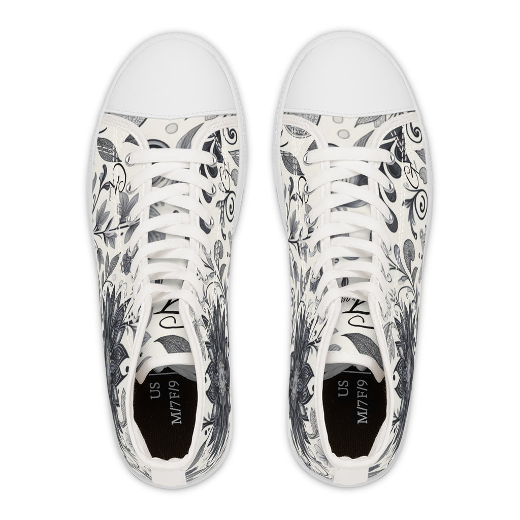 Elegant Floral Women's High Top Sneakers | Stylish Footwear for All Occasions, Casual Wear, Unique Gifts, Trendy Sneakers, Fashion Footwear