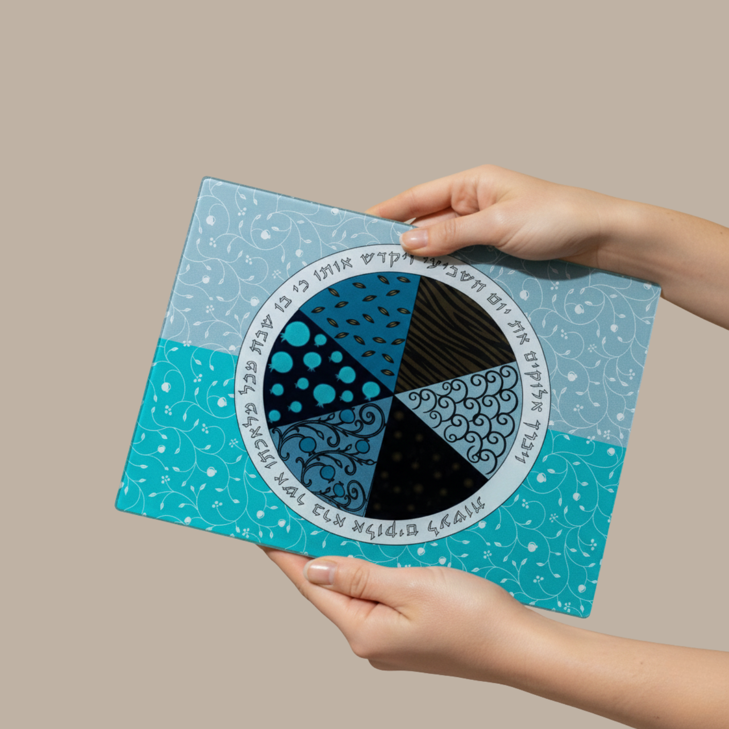 Artistic Glass Challah Tray with Unique Design - Aqua Spirit series