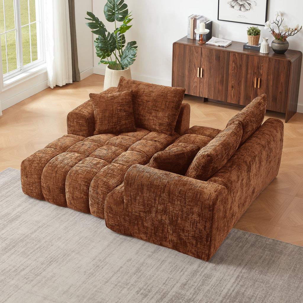 Sectional Sofa L-Shape Chenille Orange 4 Seat 108 In No Assembly
