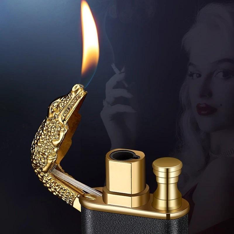 Mandotos Creative Blue Flame Lighter Dolphin Dragon Tiger Metal Windproof Double Flame Refillable