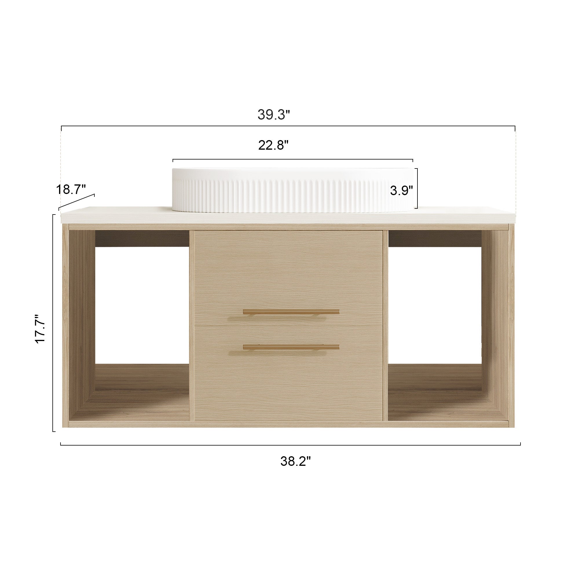 Modern 39.3 Wall-Mounted Bathroom Vanity with Oval Ceramic Sink Floating Vani...