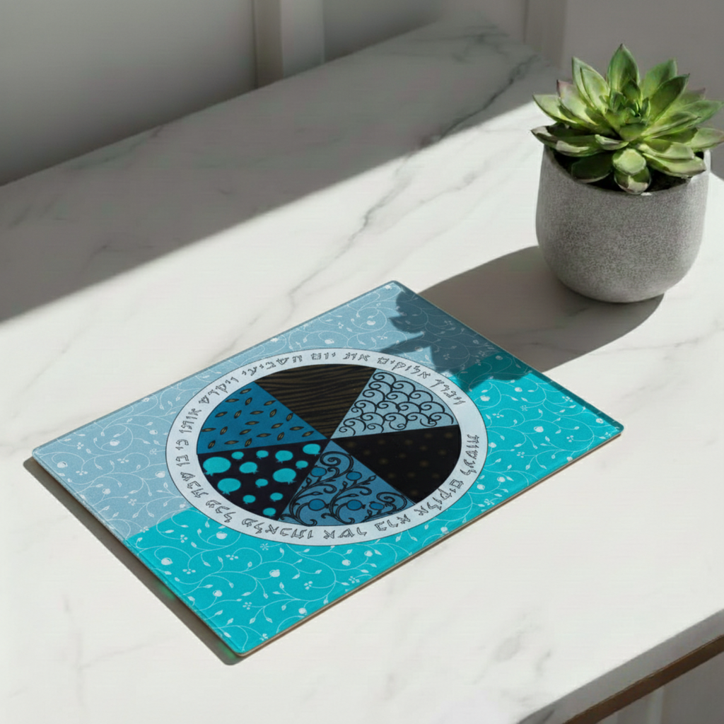 Artistic Glass Challah Tray with Unique Design - Aqua Spirit series