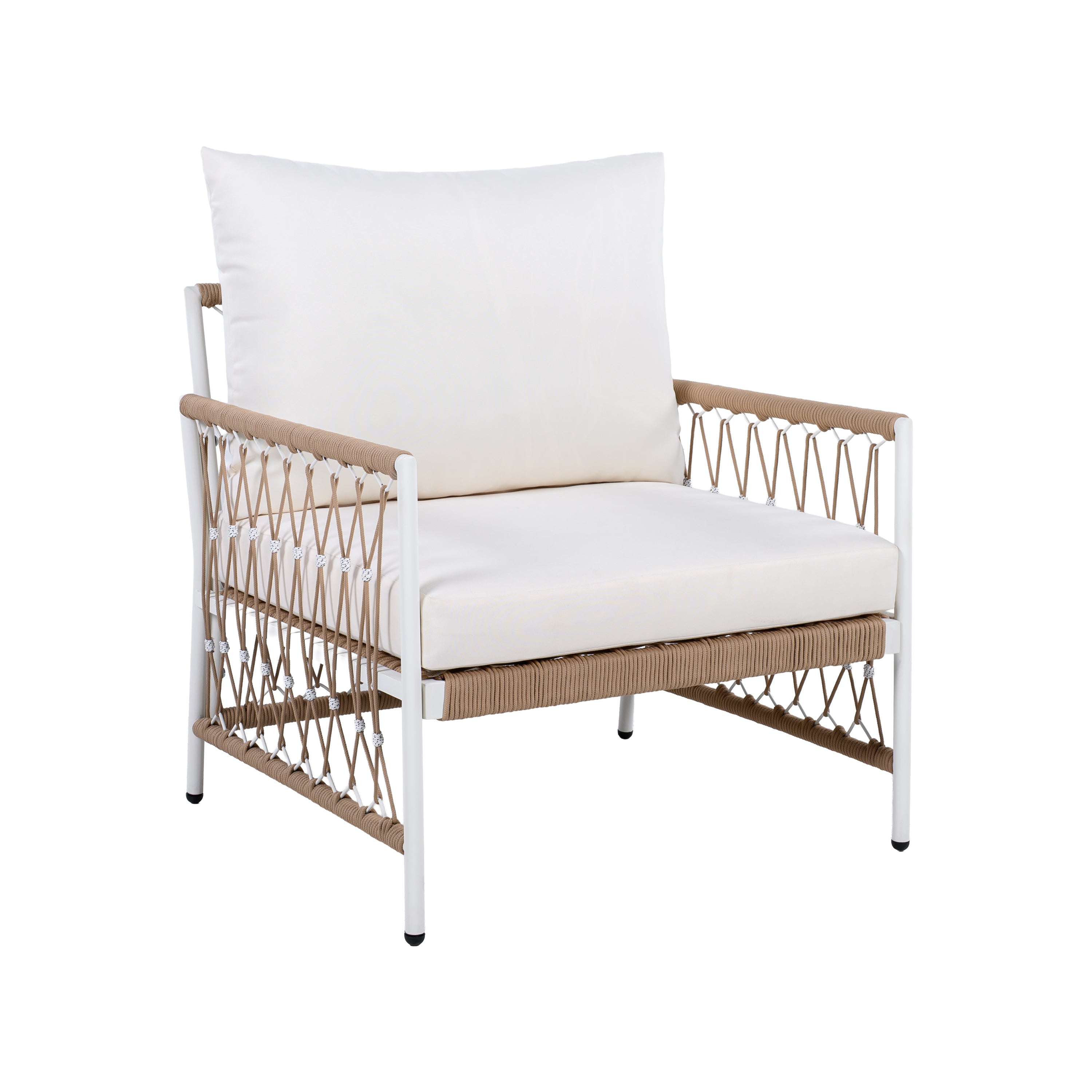 Outdoor Patio Set Bohemian Rope Steel Beige 3 Piece Glass Top Table