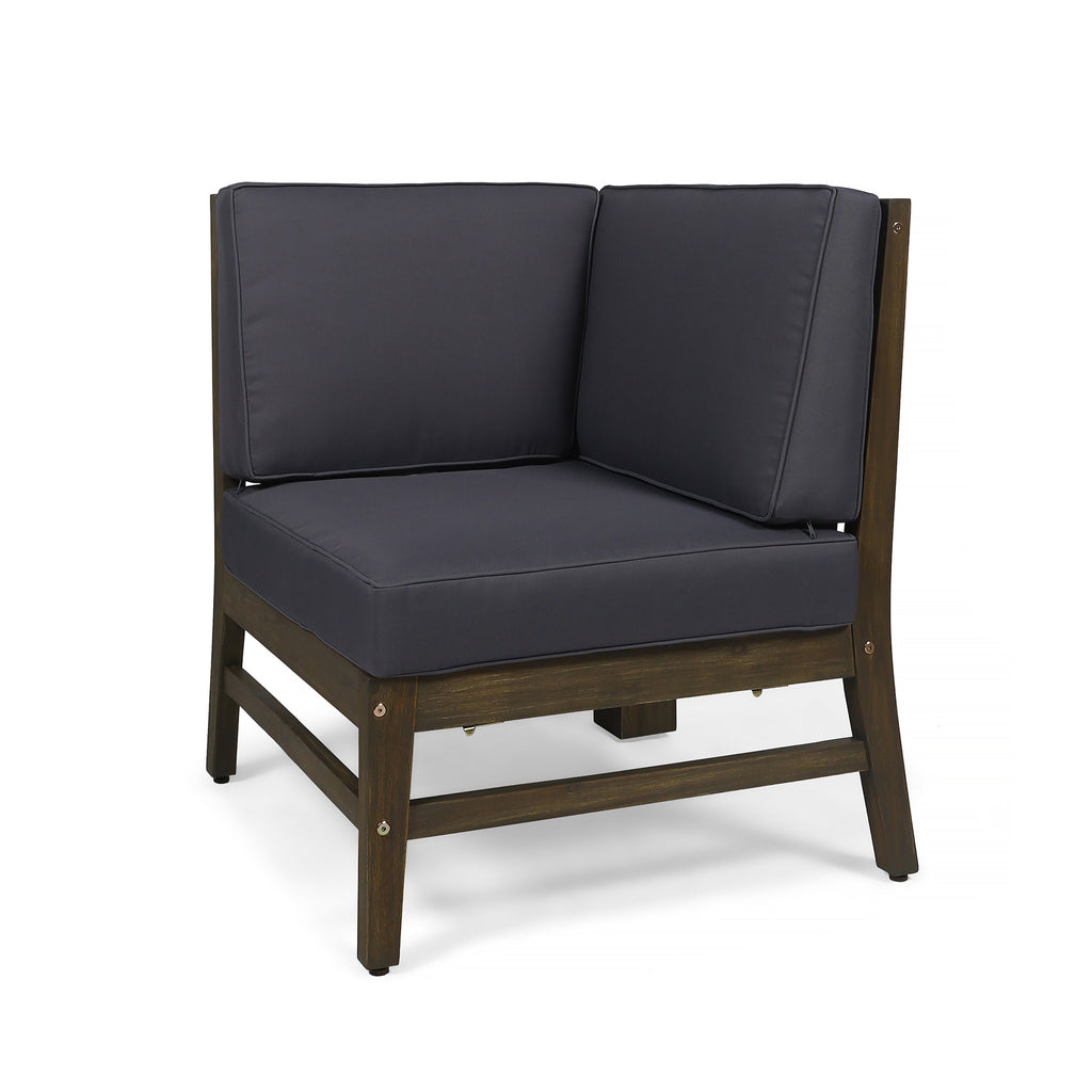 Outdoor Sectional Set Acacia Wood Dark Gray Cushion 6 Piece Seats 5