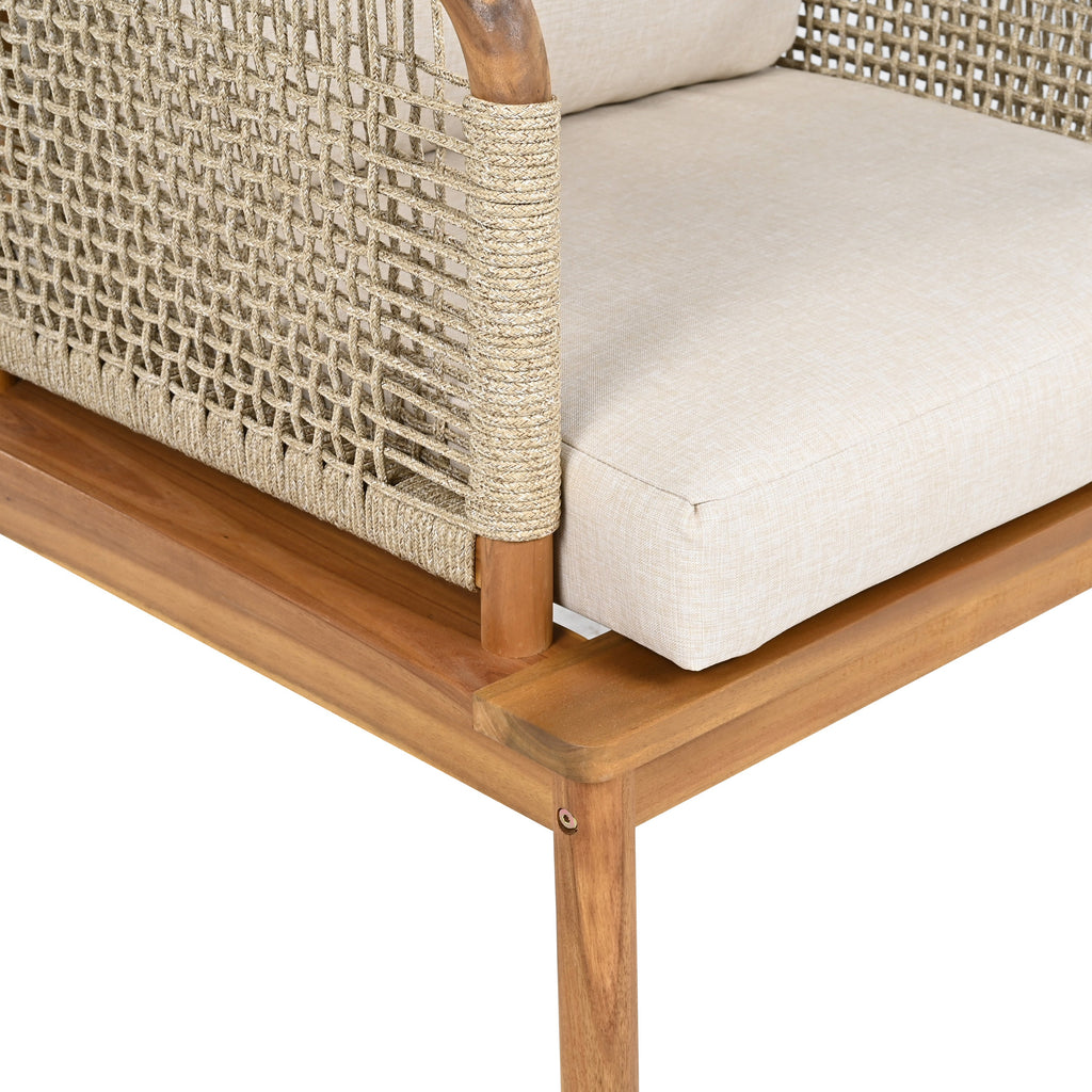 Outdoor Sofa Set Acacia Wood Rope 4 Piece Teak Beige
